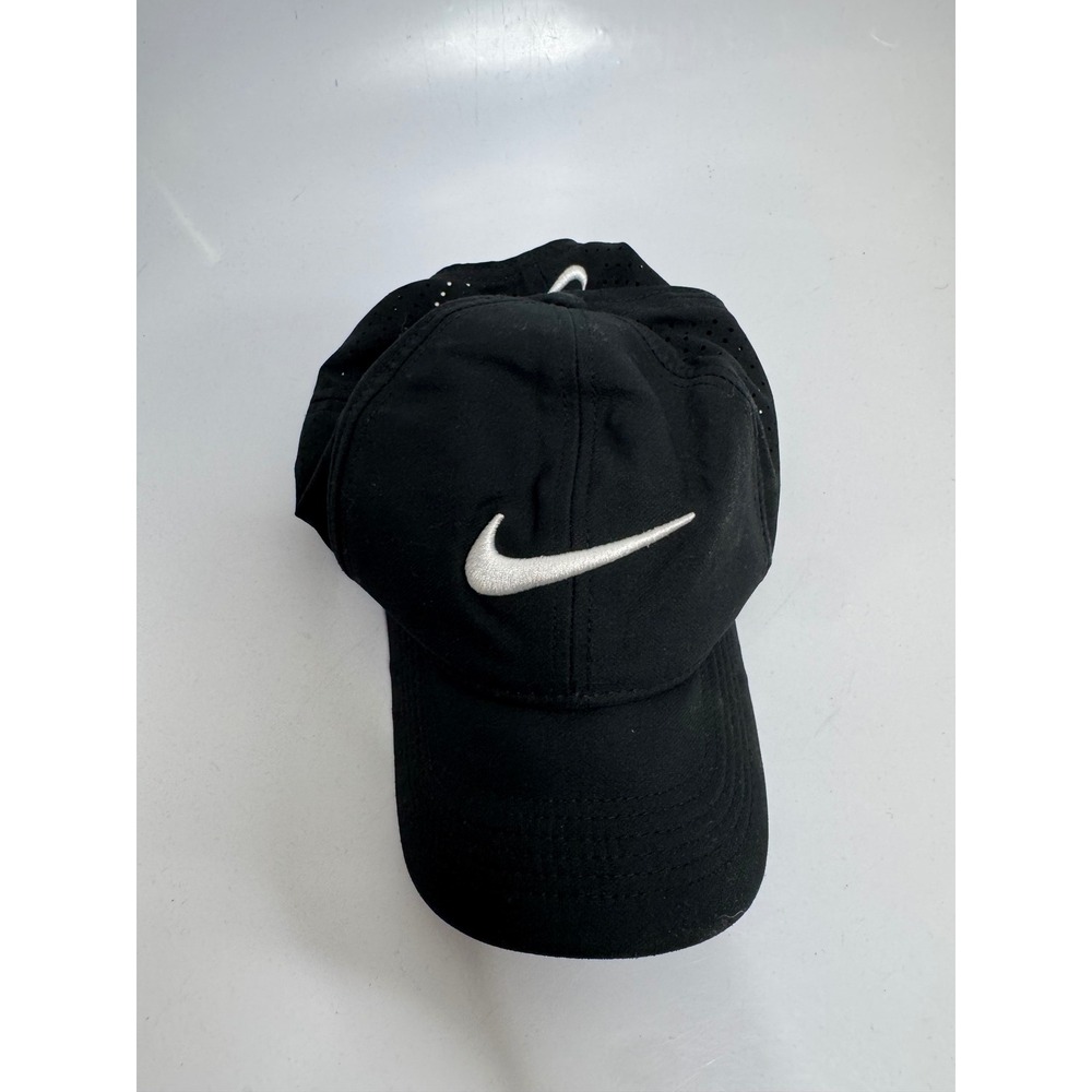 Nike Golf Hat Unisex OSFM Black Excellent Perforated Swoosh Adjustable Cap